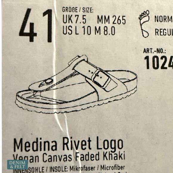 NEW Birkenstock Medina Vegan Faded Khaki Thong Sandals Rivet Logo Cork‎ Footbed main image 14